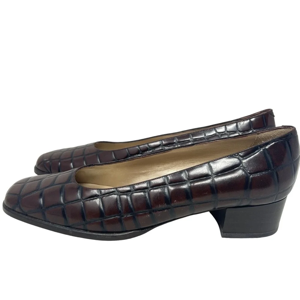 Van Eli Womens Low Heel Pumps Croc Embossed Leather Size 7.5 Money Office Classy